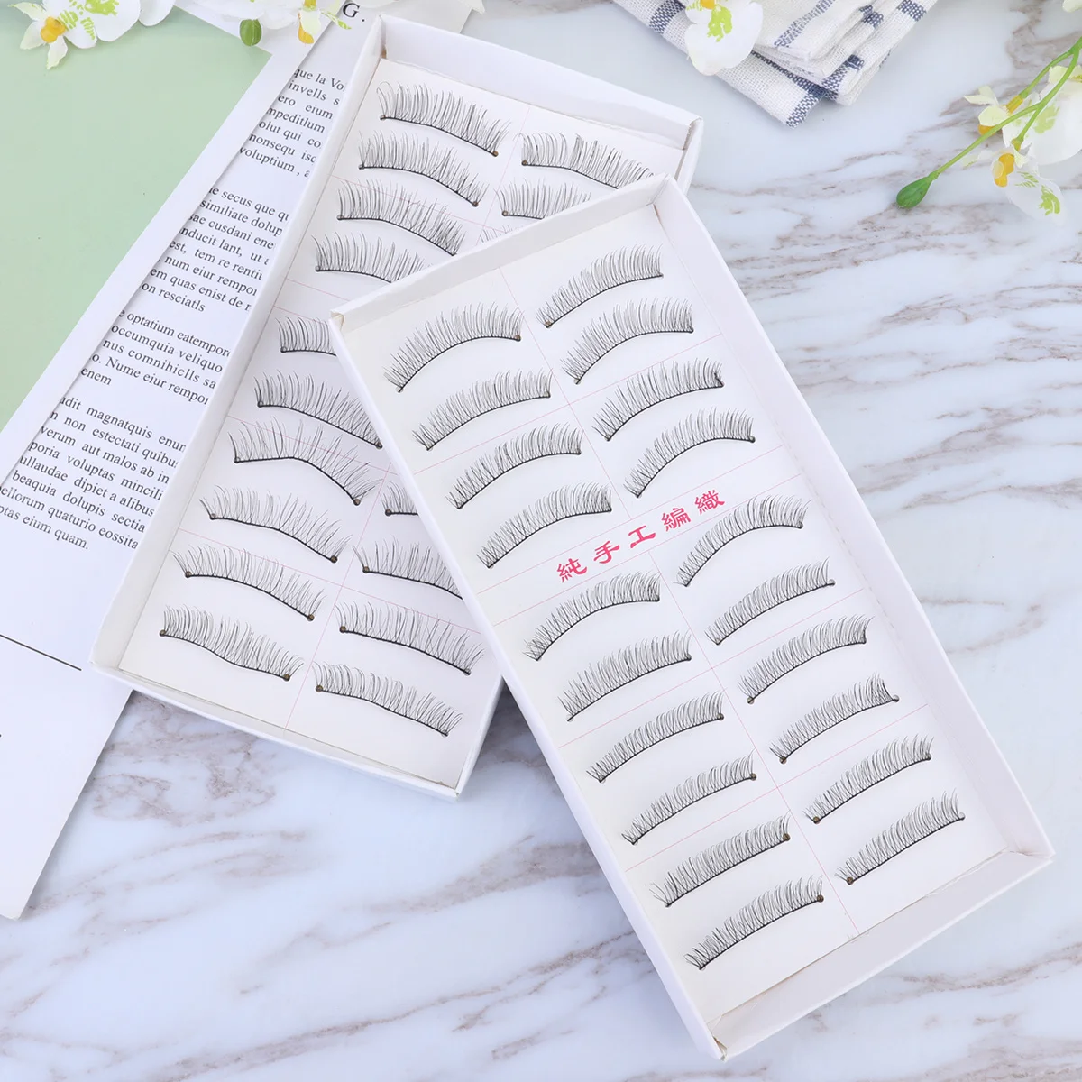60Pairs Katoenen Draad Handgemaakte Valse Wimpers Natuurlijke Zwarte Lange Dikke Lash Oogmake-up Accessoires Valse Wimpers