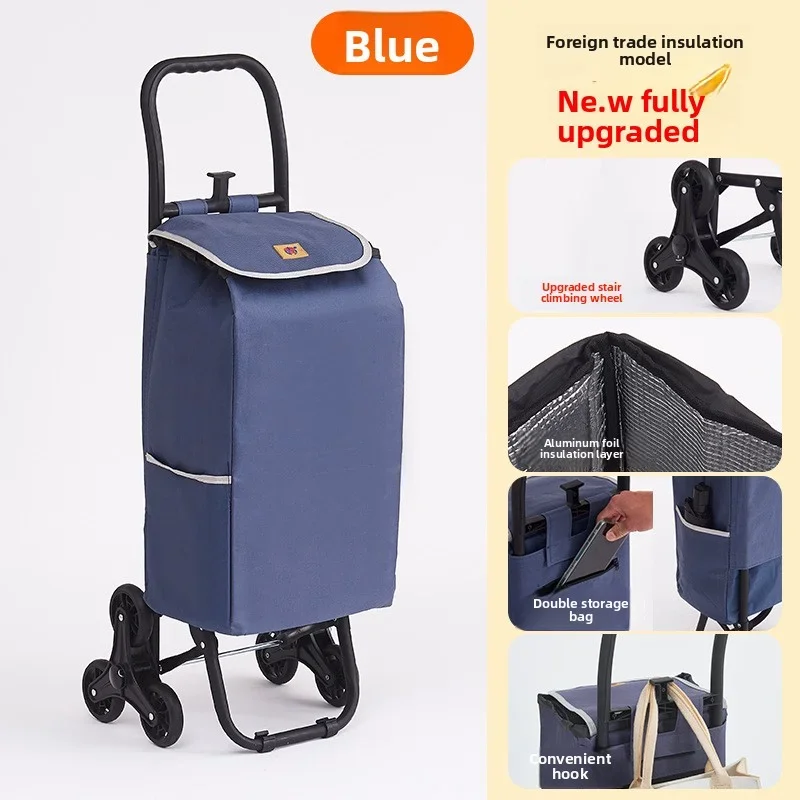 Climbing three wheeled folding handcart, portable handcart, elderly shopping , grocery , insulated Oxford cloth bag