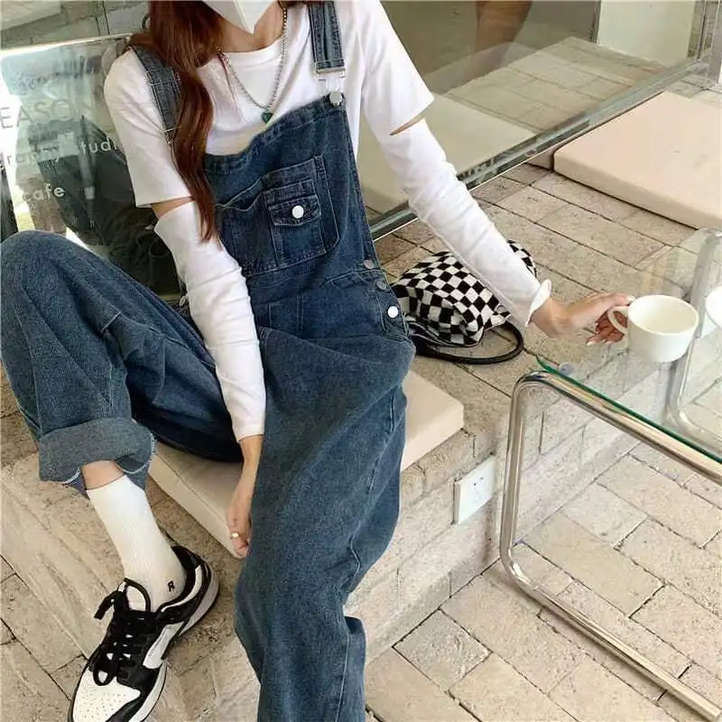 

Overalls Women Birthday Jumpsuits Outfits Tight Glossy Silky Dance Shaped Hit Waist Clothes Loose Denim Bow Teens Streetwear