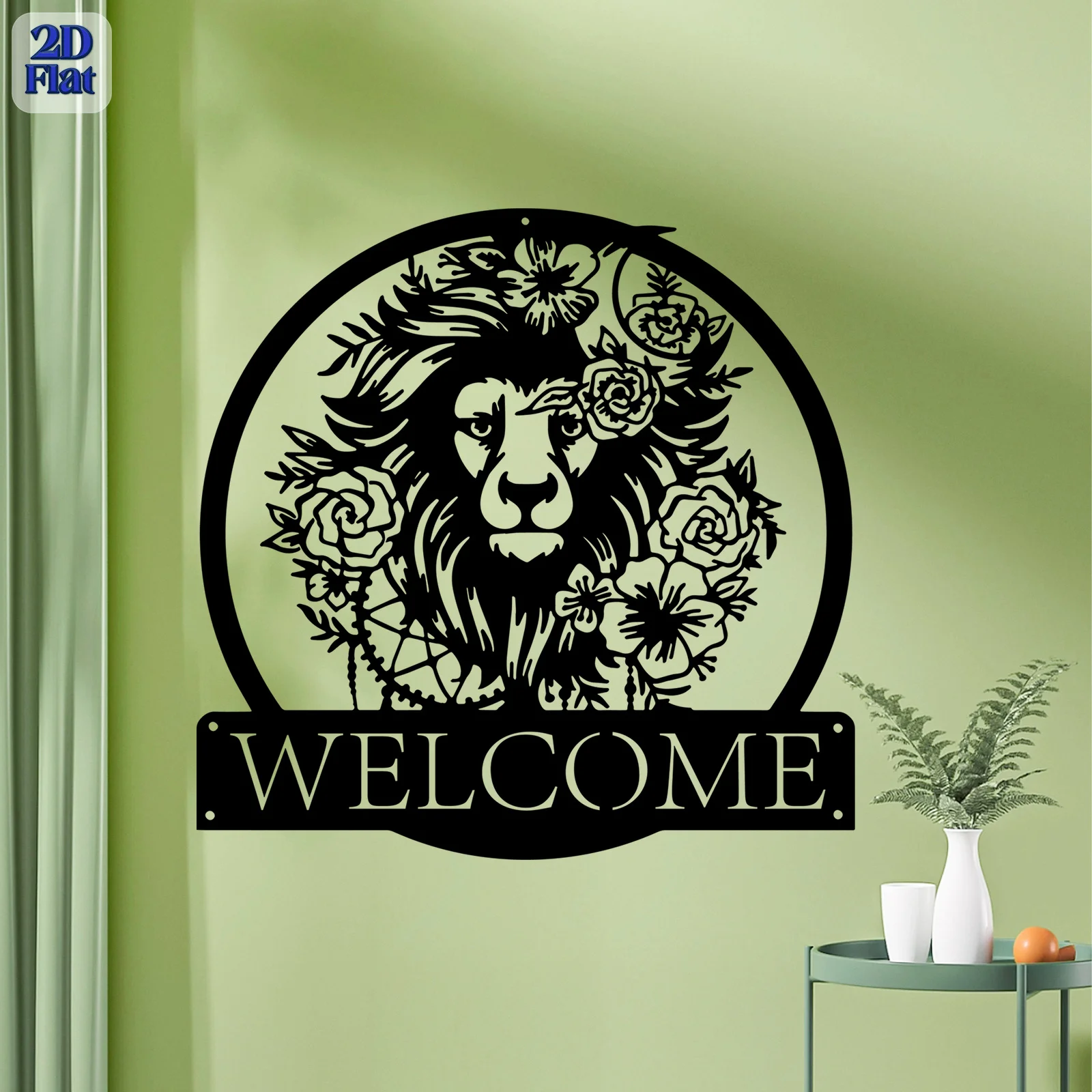 Flat Lion Head Metal Wall Art, Laser‑Cut Iron Silhouette, Powder‑Coated Rust‑Resistant Lion of Judah Iron Welcome Sign