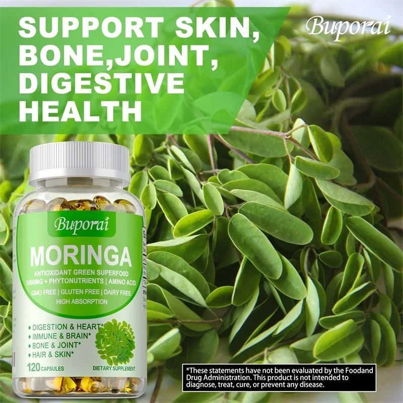 

Moringa Capsules 1000mg - Boosts Energy Levels, Promotes Metabolism, Digestive Health,Promote Bone, Joint, Immune Health