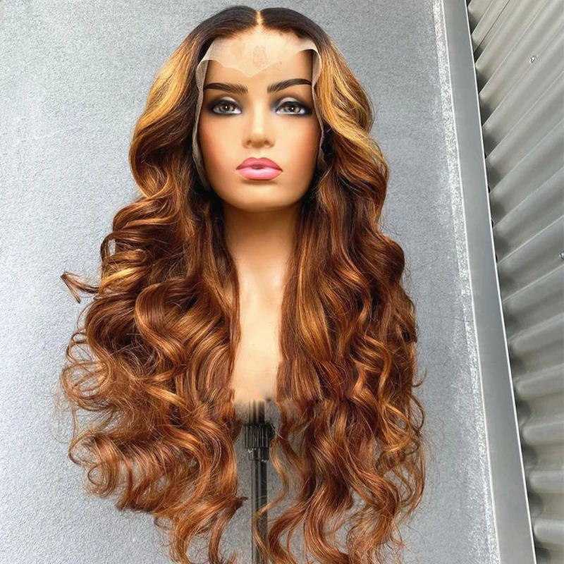 HighlightBlonde 26'' 180Density 5x5 Silk Base Body Wave Preplucked Jewish Human With BabyHair HD Lace Wig European Hair Glueless