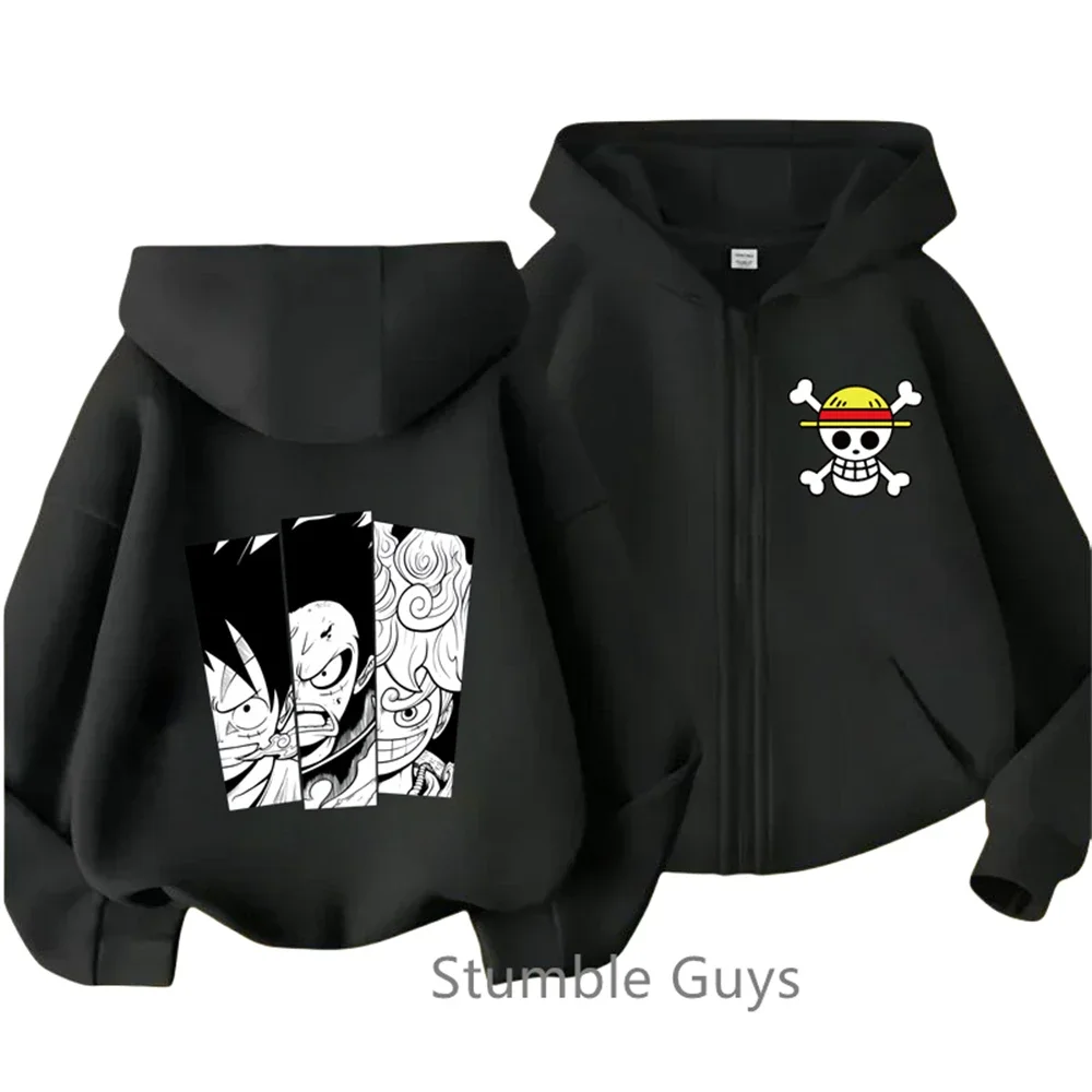 Sweat à Capuche à Manches sulfavec Fermeture Éclair pour Enfant, Vêtement Imprimé de Dessin Animé, Luffy, Zoro, Haut Décontracté pour Garçon et Fille, 1 Pièce