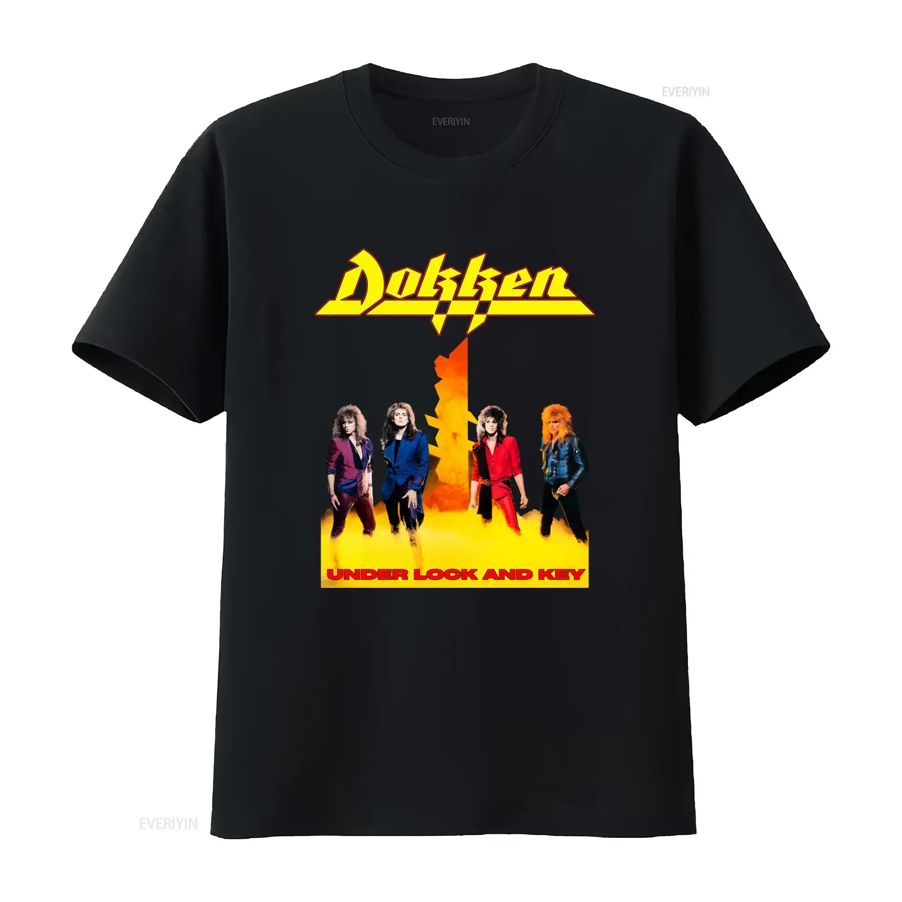 Camiseta negra inspirada en el álbum DOKKEN UNDER LOCK AND KEY, todas las tallas disponibles, gráfico vintage lavado, ropa de diseñador cómoda