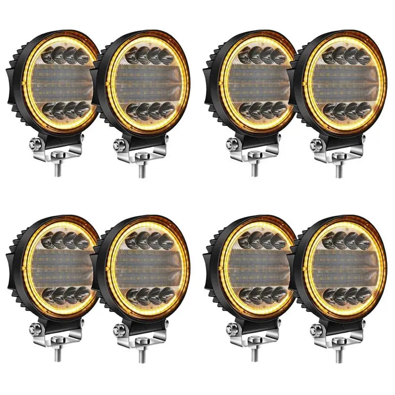 Compact 8Pcs 4 Inch LED Work Light Combo Spot Flood Off Road Driving Amber Fog Lamp