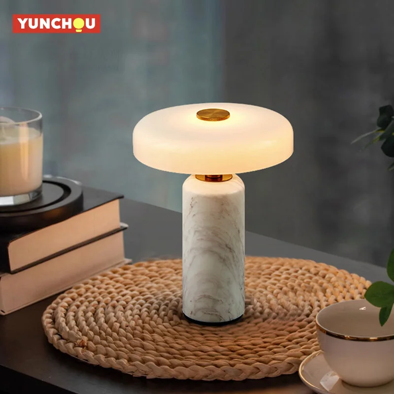 Danish Portable Rechargeable Marble Desk Lamp Touch Switch Dimmable LED for Bedroom Bedside Living Room Study Reading
