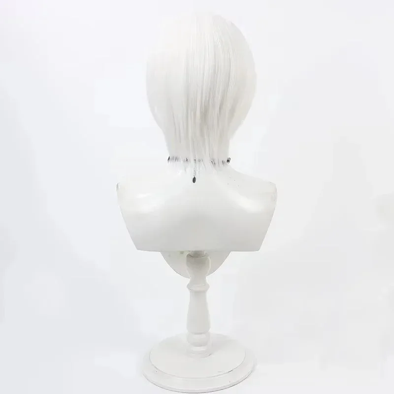 Rosie Hazbin Cosplay Blanco Corto Bob Disfraz de Halloween Pelucas de juego de rol Pelo sintético resistente al calor + Peluca gratis Capc; 3.k'6;d.a;