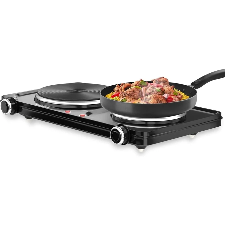 

1800W Portable Electric Stove with Double Burners for Cooking UL Listed Cooktop in Black Compatible with All Cookware Ideal for
