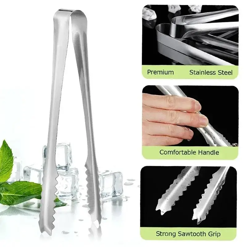 Stainless Steel Ice Tongs Coffee Sugar Cubes Small Clips Bread Food Clamp Kitchen Tools Portable Outdoor Ice Tongs