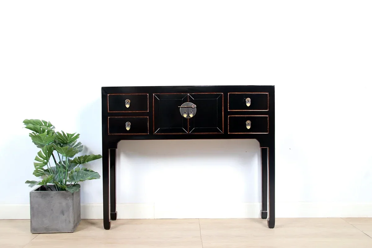 

New Chinese retro solid wood entrance table solid wood door hall cabinet colored paint retro old table furniture