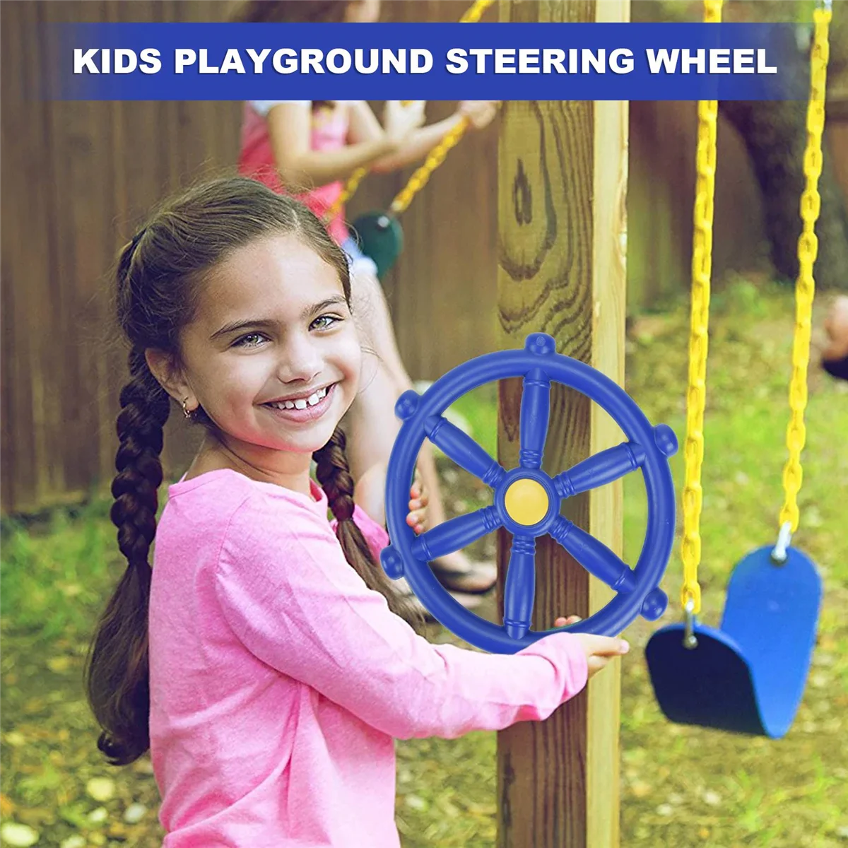 Kids Playground Steering Wheel, Swingset Steering Wheel Attachment, Pirate Ship Wheel for Jungle Gym or Swing Set Blue