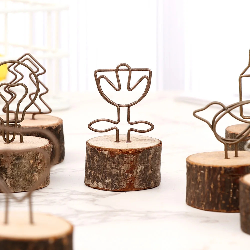 Creative Round Wooden Note Picture Frame Clip Table Number Wedding Photo Holder Photo Clip Memo Name Card Pendant Holder