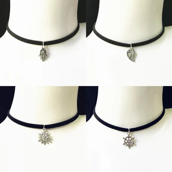 90's Inspired Gothic Lolita Punk Choker Necklace Black Velvet Suede Steampunk Torques…