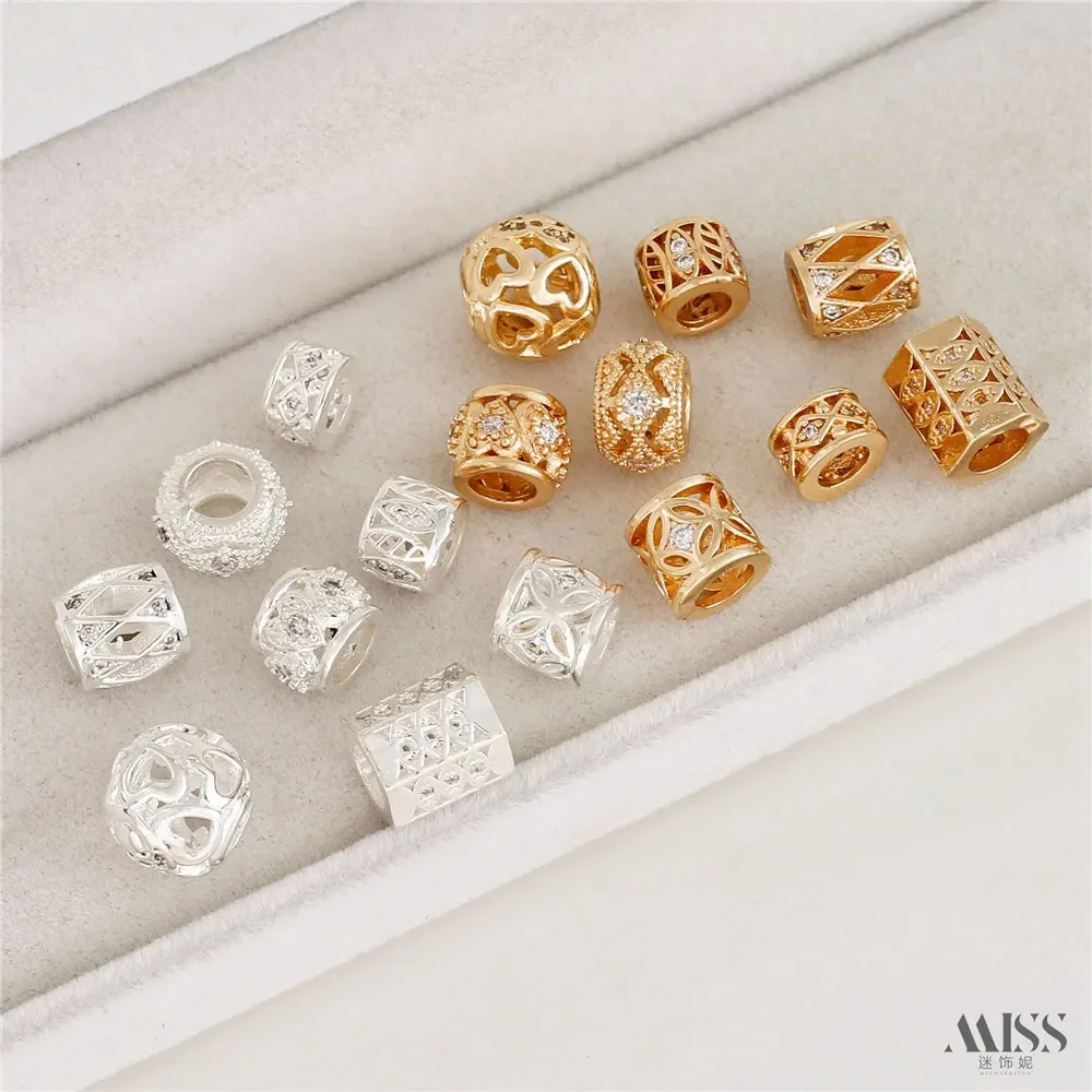 14K Gold Color Micro-inlaid Zircon Drum Beads Bucket Beads DIY Silver Bracelet Wheel Bead Spacer Bracelet Necklace Accessories