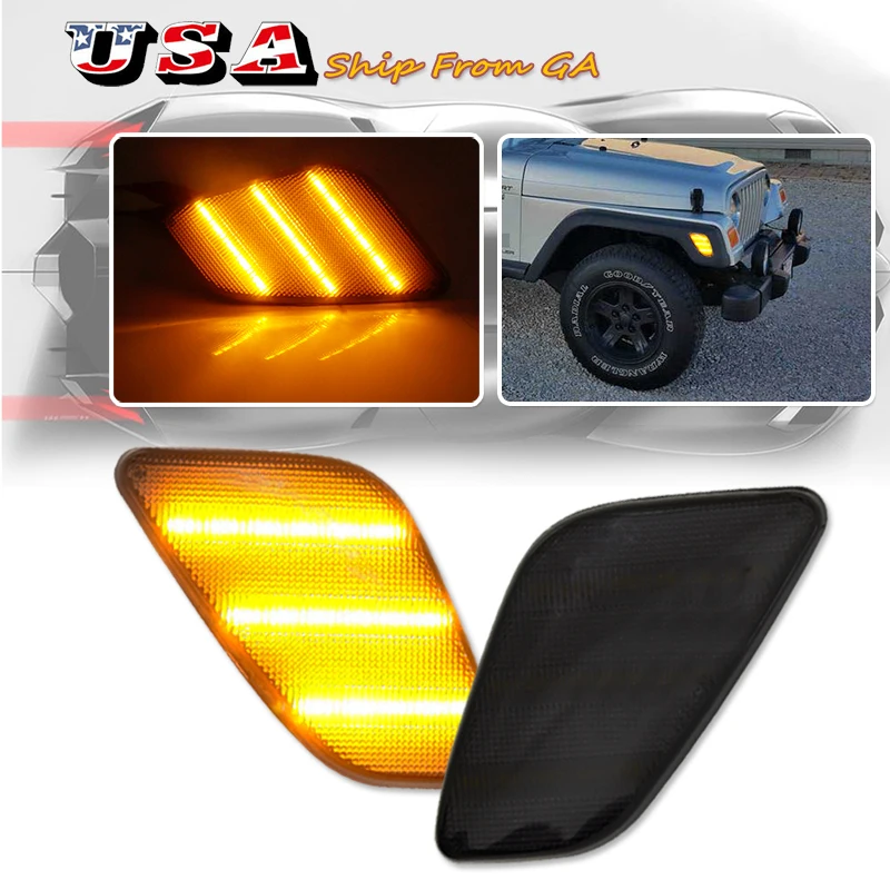 2X كامل العنبر LED المصد الأمامي أضواء العلامات الجانبية بدوره إشارة الوامض مصباح ل جيب رانجلر TJ اكسسوارات السيارات 1997-2006 Canbus