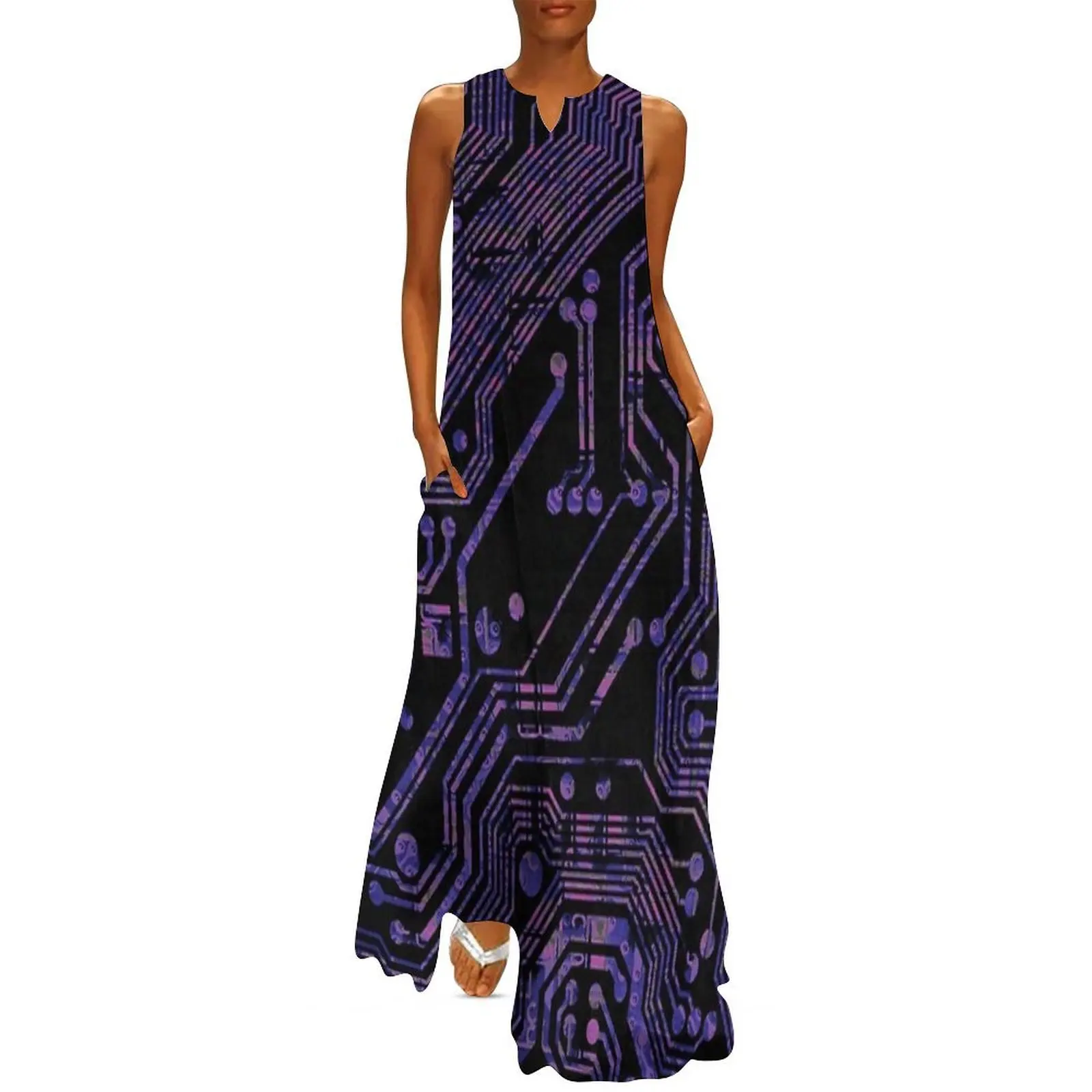 

Purple Printed Circuit Print Long Dress dress party night ceremony dresses clothes for woman