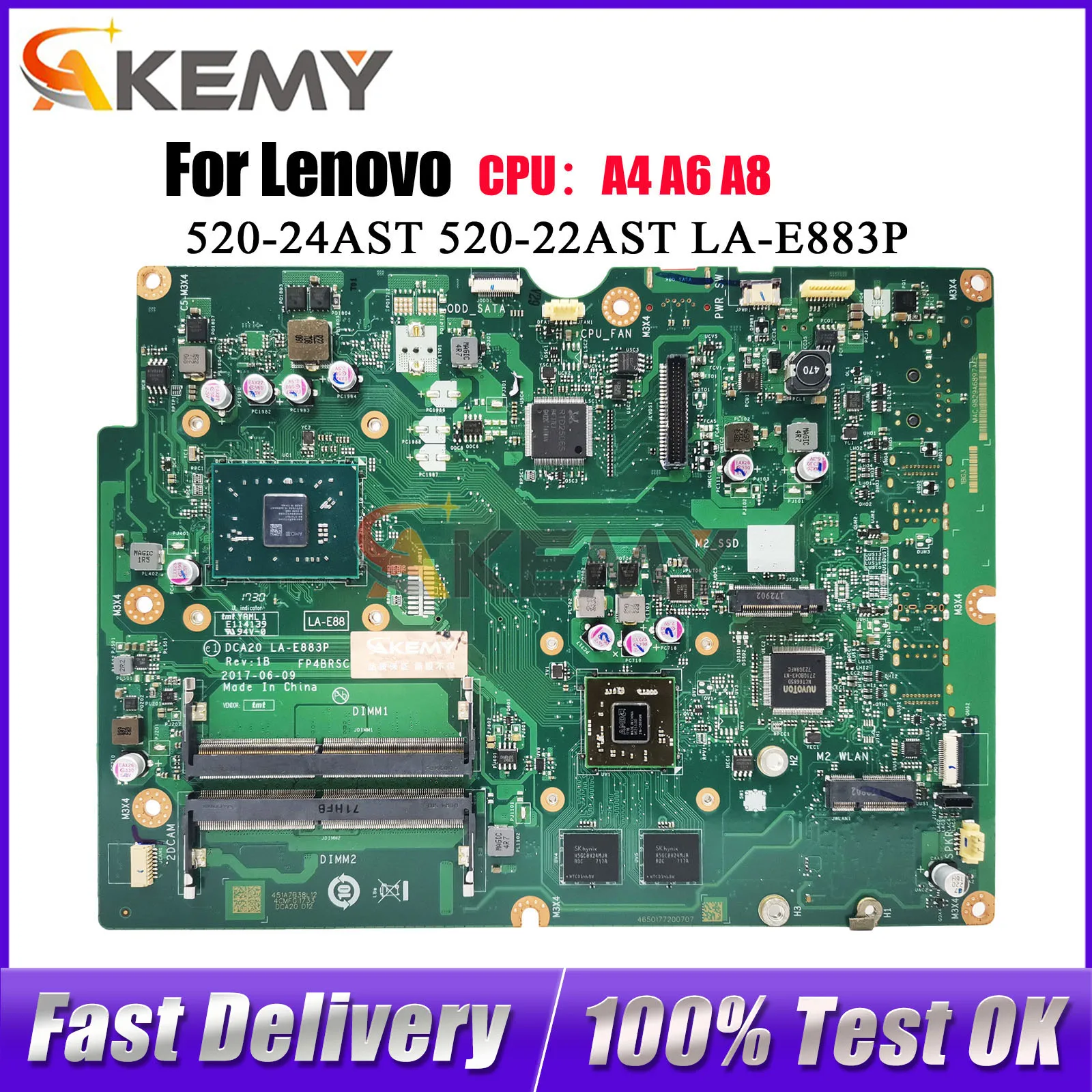 

Для Lenovo AIO 520-24AST LA-E883P материнская плата с процессором EM9010 AM9120 100% протестировано, ОК