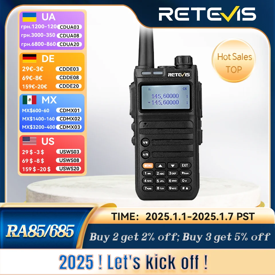 Retevis RA685 Walkie Talkie Ham Two-way Radio Stations Long Range Walkie-talkies Profesional UHF VHF USB Type C Charger 5W CHIRP