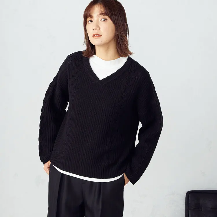 

Двусторонний вязаный свитер Long Sve с льняным узором для женщин, V-Ne, свободный крой, обычный тонкий зимний сезон