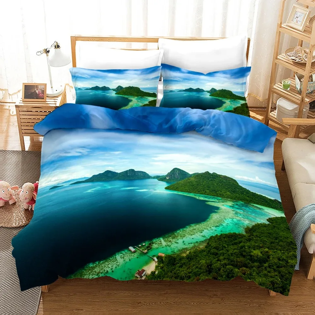 

Beach Duvet Cover Set Summer Beach Decor Hawaiian Vacation Style Bedding Set Palm Tree Tropical Nature Sea Quilt Cover