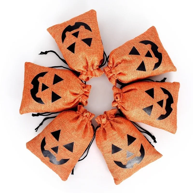 5pcs Halloween Ghost Festival Linen Drawstring Bag Christmas Party Decor Candy Jewelry Storage Gift Packing Sack Pouch