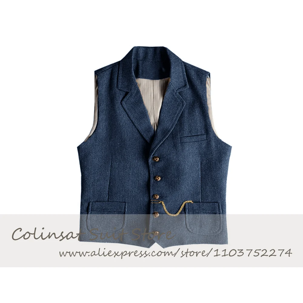 Vests for Boy Herringbone Tweed Notched Lapel Suit Vest Slim Fit Casual Waistcoat Children Tuxedo Wedding Evening Party