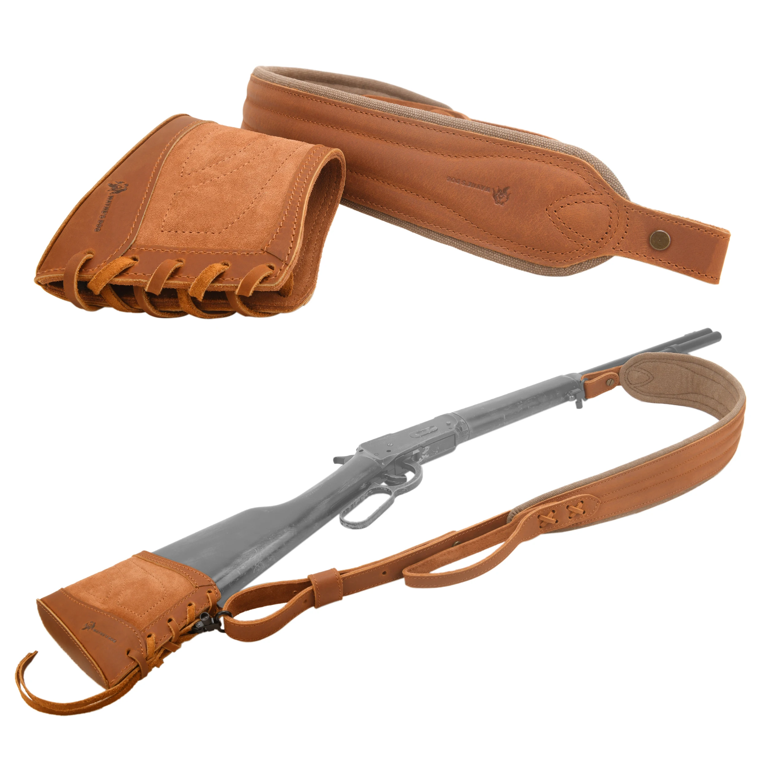 1 Suit Suede Leather Rifle Recoil Pad Cover Buttstock with Padded Leather Gun Sling Shotgun Strap for Outdoor Hunting 6