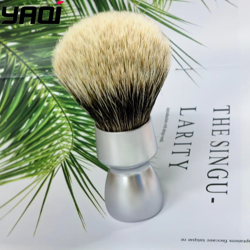 ‌2026-new-arrival！yaqi-matte-chrome-color-metal-handle-best-badger-hair-shaving-brush-for-men-professional-barber-tools