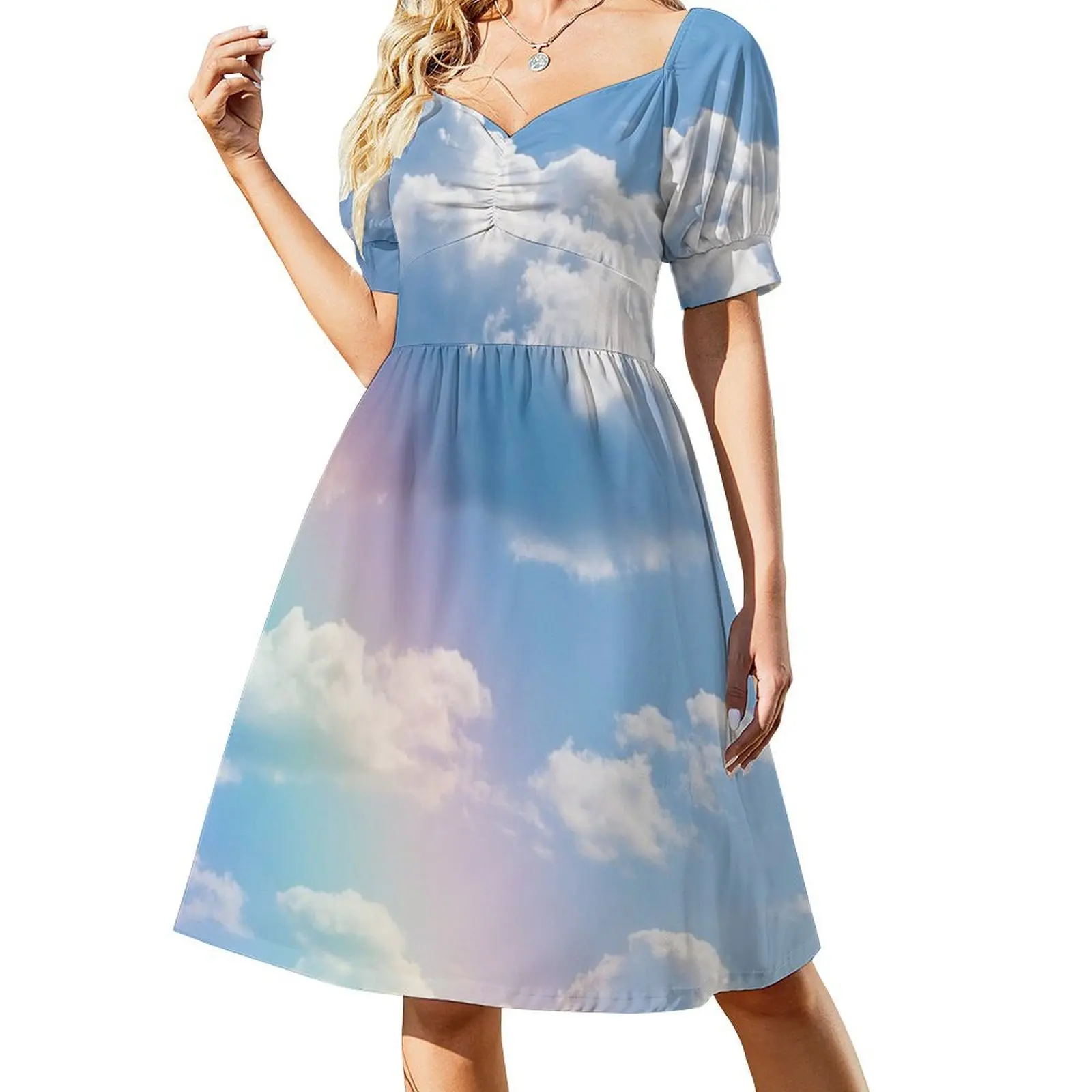 

Rainbow Clouds Short Sleeved Dress women's clothing trend 2025 women's clothing korea stylish Dress