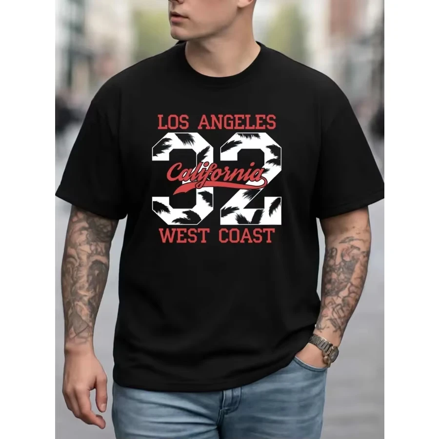 2026 Summer Hot Sale Men's Los Angeles 32 California West Coast T-shirt Oversized Streetwear Casual Short Sleeve Tops New