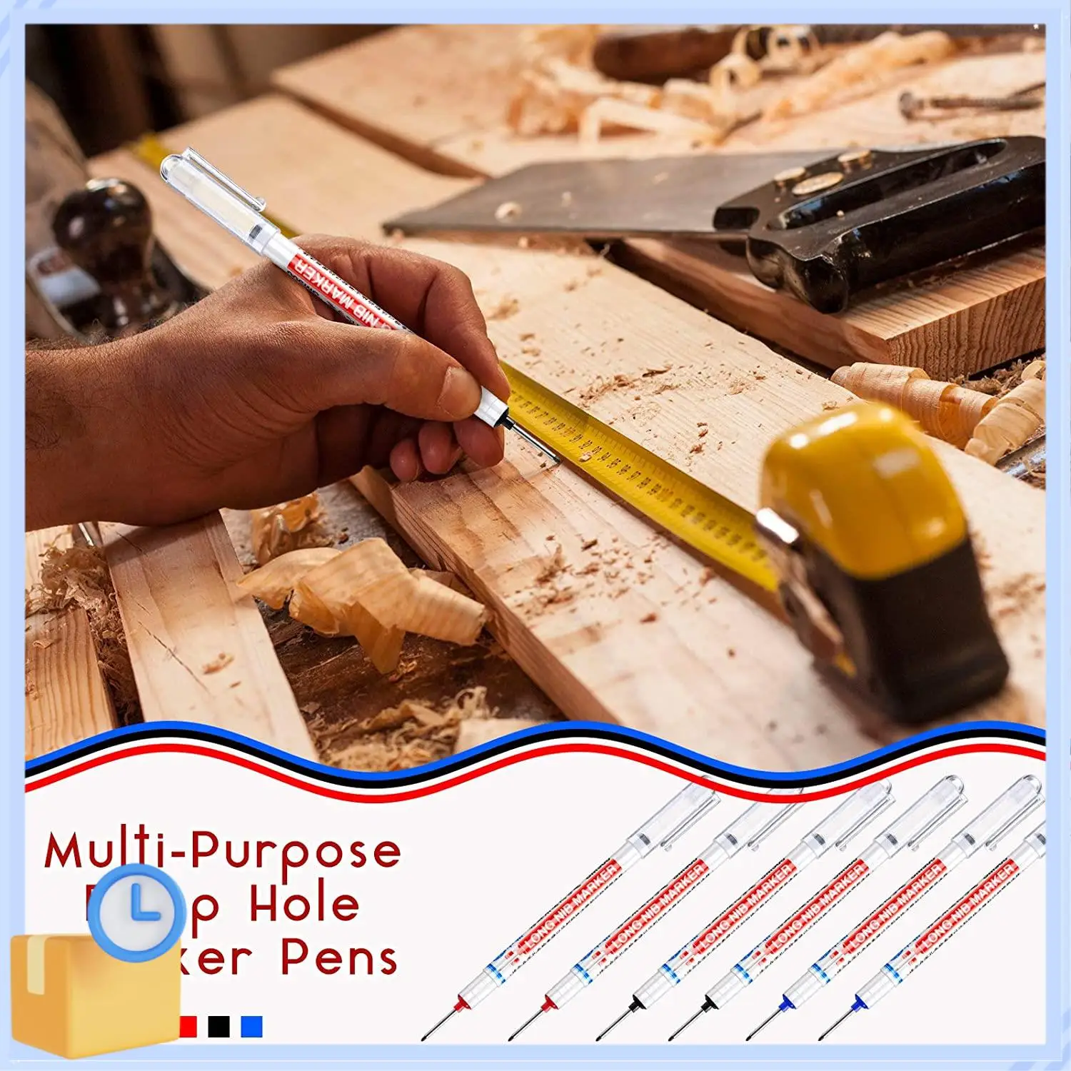 Popular 6Pcs Long Head Deep Hole Marker Multifunction Long Nosed Marker Deep Drill Hole Carpenter Mark Waterproof Marker Pen