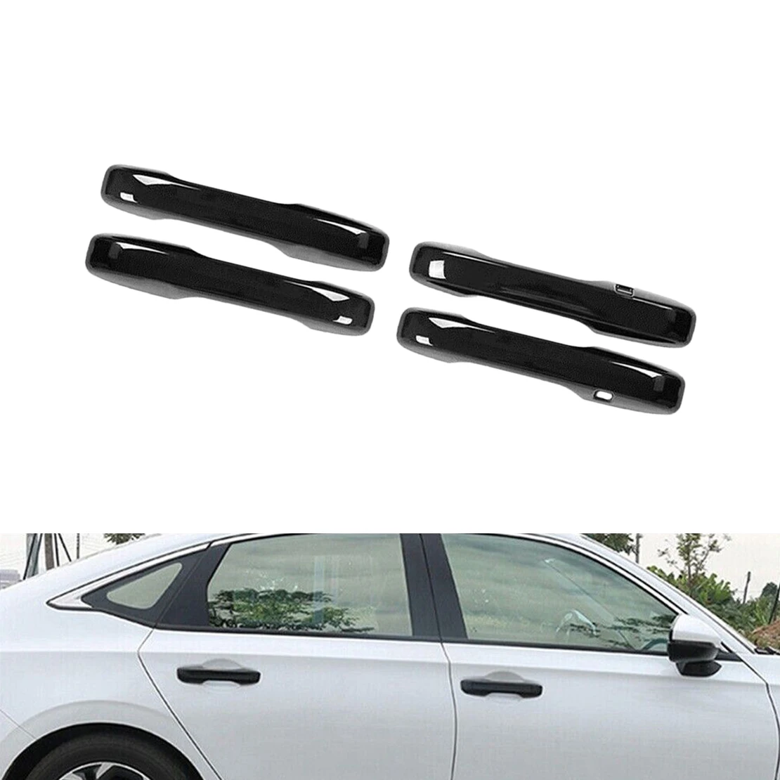

4Pcs/Set Gloss Black ABS Exterior Door Handle Cover Two Holes Trim Molding Fit for Honda CR-V 2023-2024