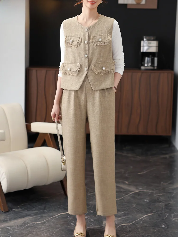 

Ele Young Mom Spring Faion Set 2025 New Sle Vest Jaet Mid-Aged Women's Autumn Spring Two-Piece Suite Sli