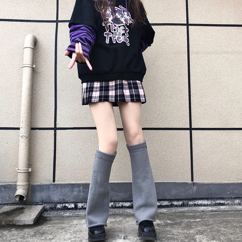 Plaid Leg Warmer for Women and Girls Harajuku Cool Long Socks Lace Patchwork Slim Foot Cover Y2k Summer Streetwear