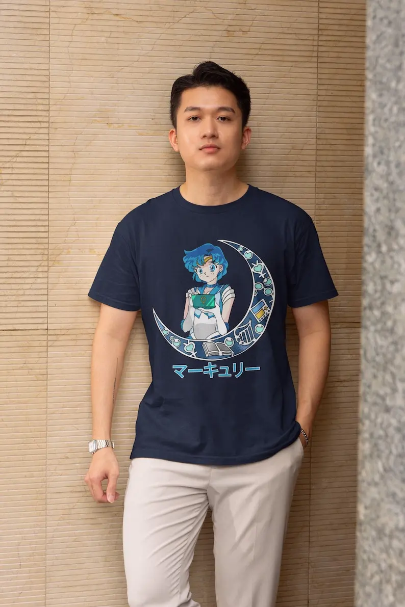 Aqua Protector Heroine Unisex T-shirt - Japanese Anime Apparel, Vintage 90s Manga Style, Shoujo Power, Anime Enthusiast Gift, Ep