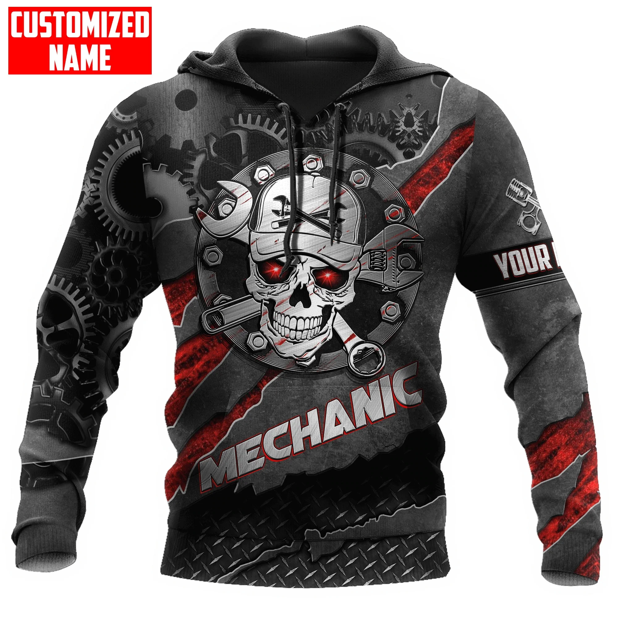 Personalized Mechanic Skull Tool Metal 3D Printed Mens hoodies & Sweatshirt Autumn Unisex zipper Hoodie Casual Sportswear DW901