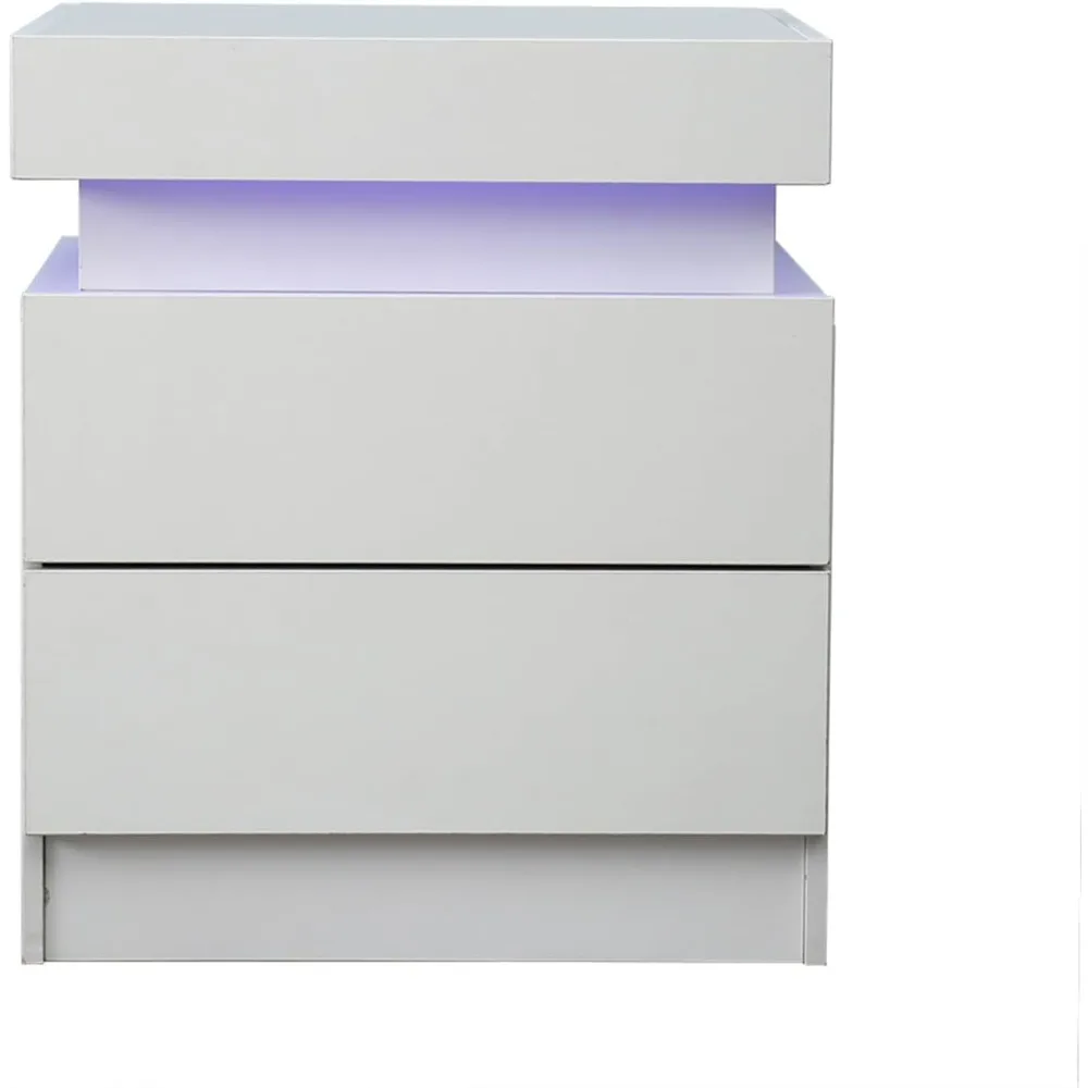 

LED Nightstand White Nightstand with LED Lights, 19.7” Tall Modern Night Stand with 2 High Gloss Drawers & Flip