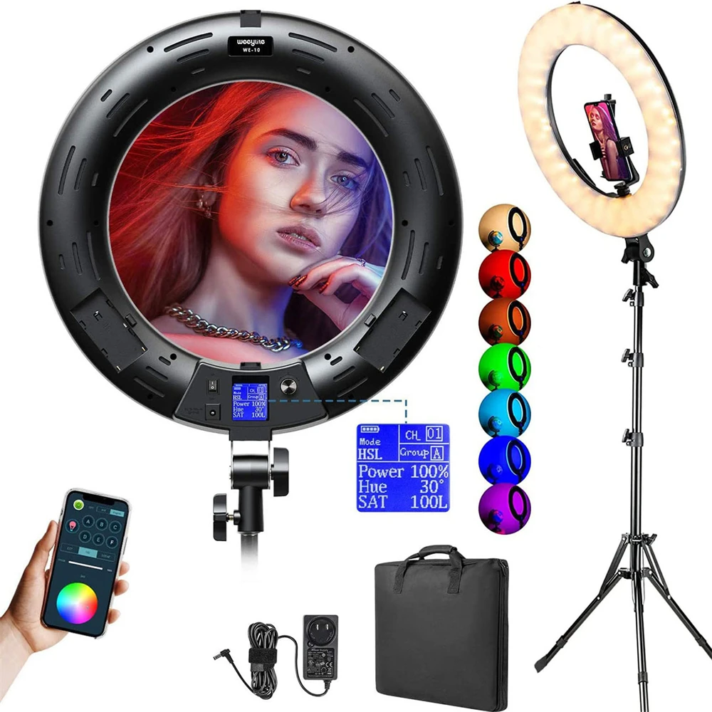18 inch RGB APP Control Circle Video Light RGB Ring Light with Phone Holder LED Ring Flood Light Kit with Stand for Live Stream
