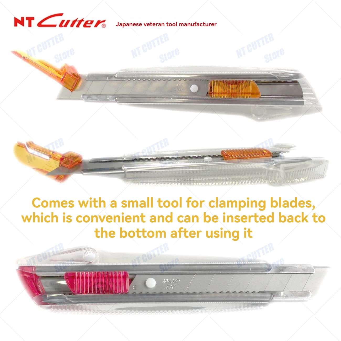 Original Japanese NT CUTTER IL-500P multifunctional utility knife, transparent non-slip handle, paper cutting carpet knife, 18mm heavy-duty cutting