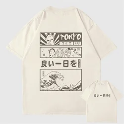 Camiseta de Hip-Hop para hombre, camisa de manga corta de algodón, estilo japonés, Kanji, gran ola, Tokio, Verano