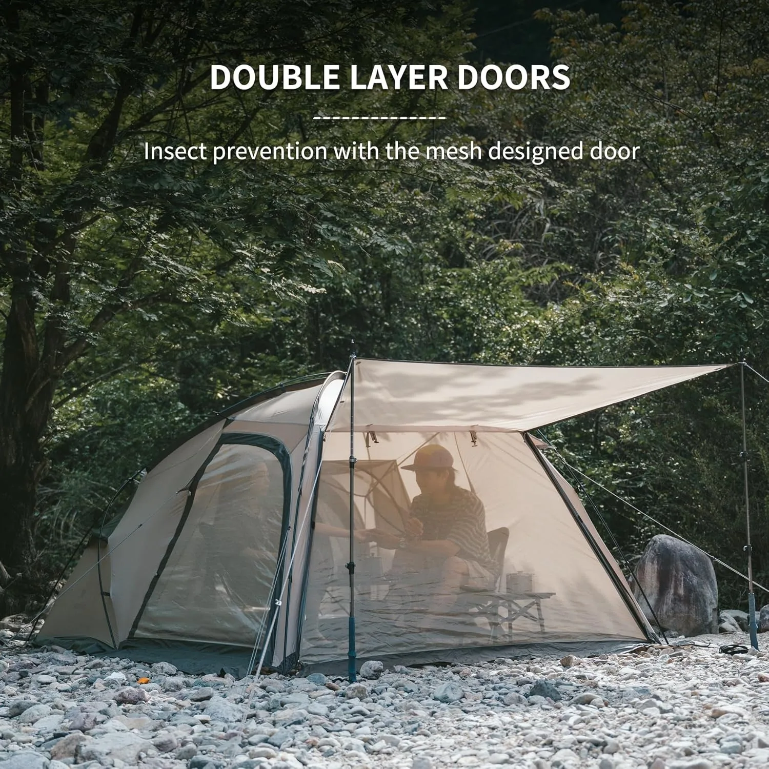خيمة Naturehike خفيفة الوزن لشخصين ومساحة كبيرة 4 فصول خيمة تخييم بطبقة مزدوجة 7.5 ㎡   مع غرفة معيشة مع فتحة للموقد