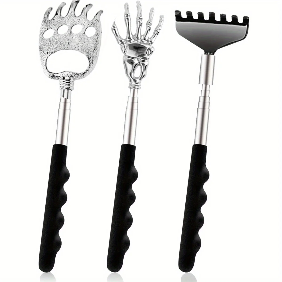 3 Pack Different Back Scratcher Metal Portable Telescoping with PVC Rubber Handles, Extendable Back Massager Tool with