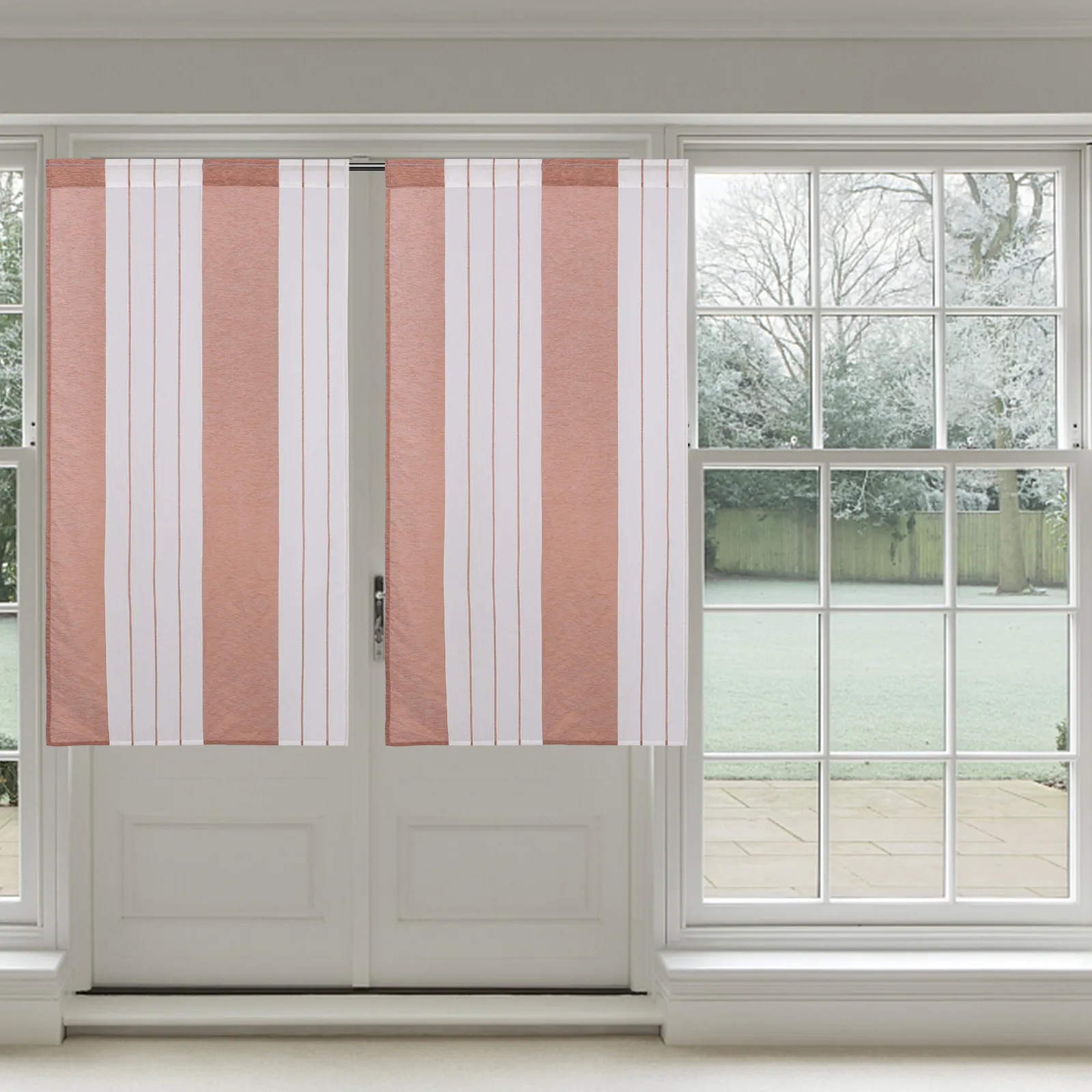 Multicolor Striped Window Decor Voile Curtains Sheer Minimalist Style Tulle for Bedroom Fine Polyester Fabric Coffee Colored