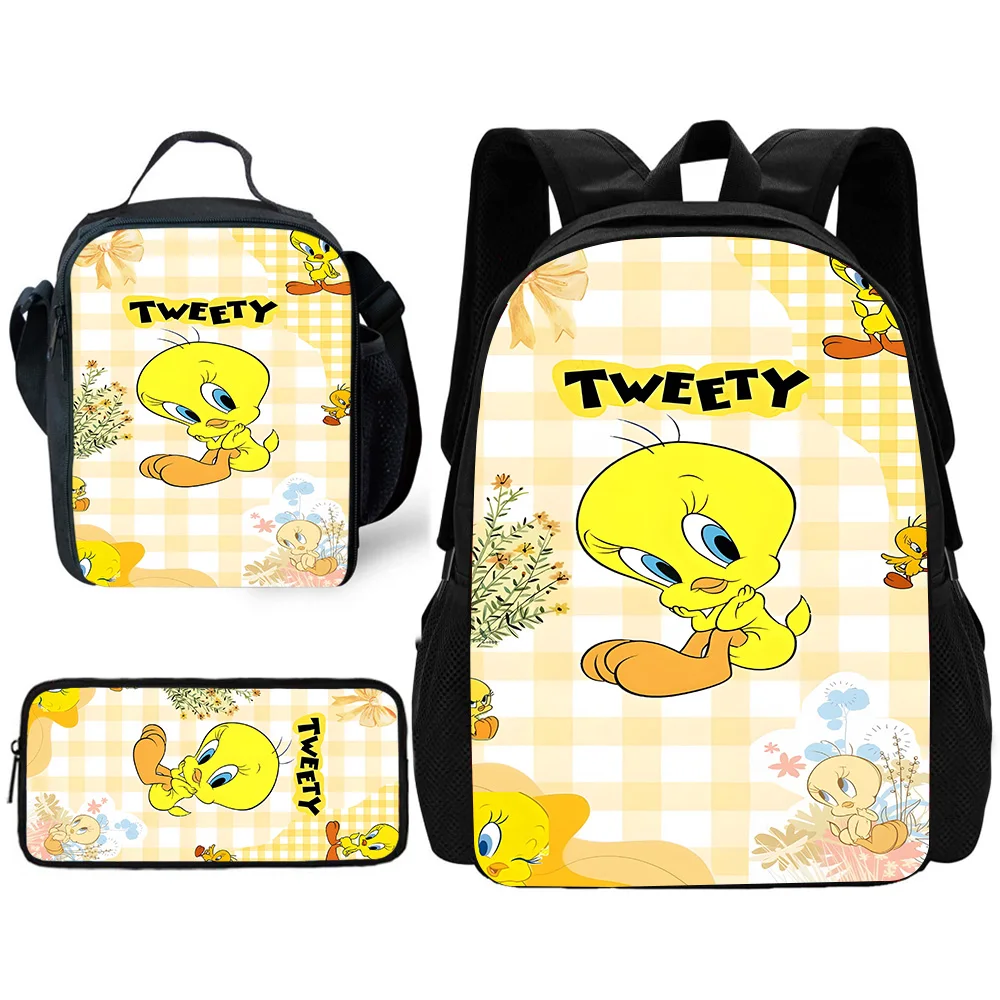 Child School Cute Anime Tweetys Bird Backpack with Lunch Bags ,Pencil Bags ,School Bags for Boys Girls Best Gift