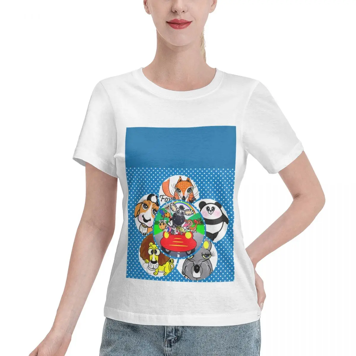 Wardrobe Essential Happy Animals Women's T-shirt Spring Outfit Breathable Cotton Tee