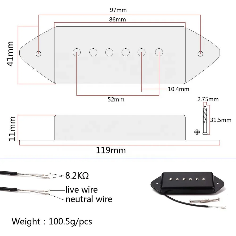 Black Dog Ear Hum-Cancelando Pickup, P90 Guitar Pickups, GMB204-1, P-90