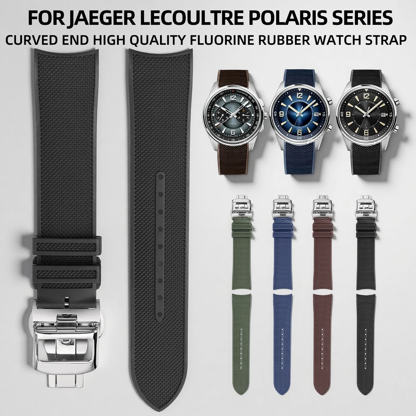 

21mm Curved End high quality Fluorine Rubber Watch Strap For Jaeger LeCoultre Polaris Series Folding buckle watch accessories