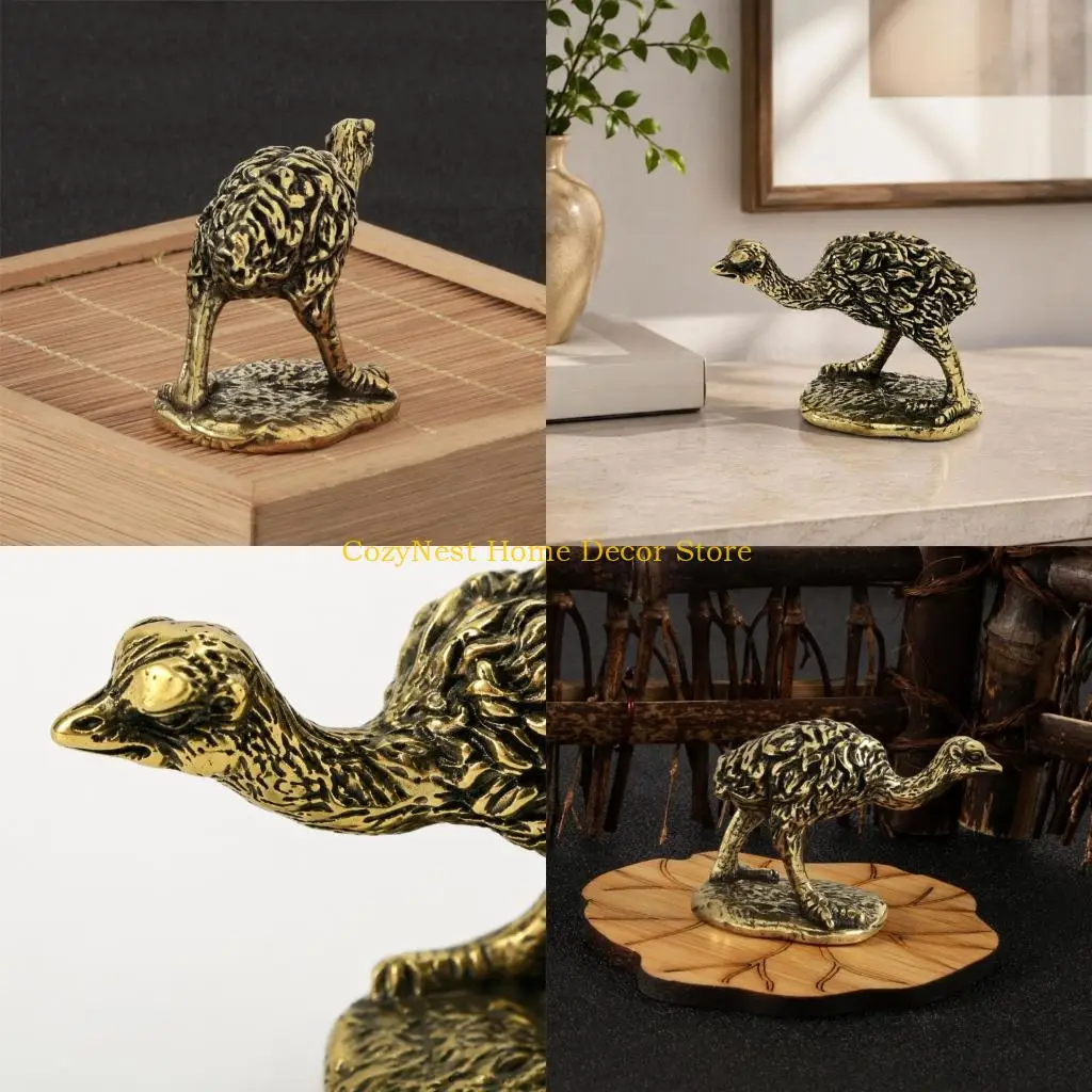 92MF Metal Animal Figurine Showing a Ostriches Form, Modeled Plumage Texture, and Integrated Base for Office Display