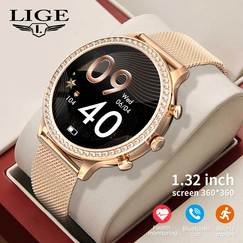 

LIGE 2026 New Fashion Women Smart Watch HD Screen Sports Fitness Watch Health Heart Rate Bluetooth Voice Call Smartwatch Ladies
