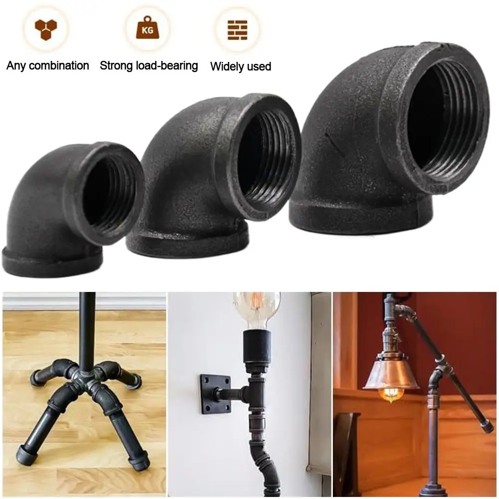 New Black Pipe Fittings Elbow 1/2'' 3/4'' 1'' Pipe Connection Threaded Malleable Iron Pipe Accessories
